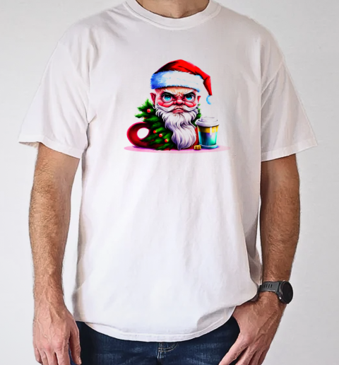 Angry Santa Claus with Coffee Cup T-Shirt Classic Men's T-shirt