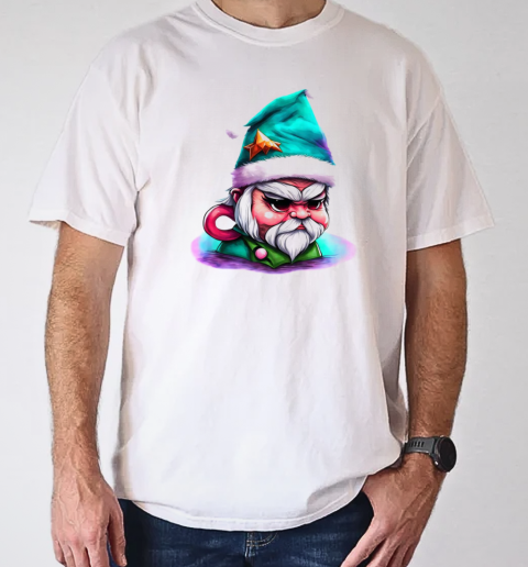 Black and White Cartoon Gnome Wearing Elf Hat T-Shirt Classic Men's T-shirt