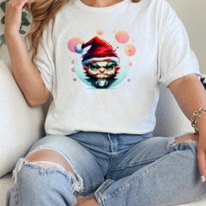 Cartoon Character Enjoying Coffee with Santa Hat T-Shirt Classic Women's T-shirt