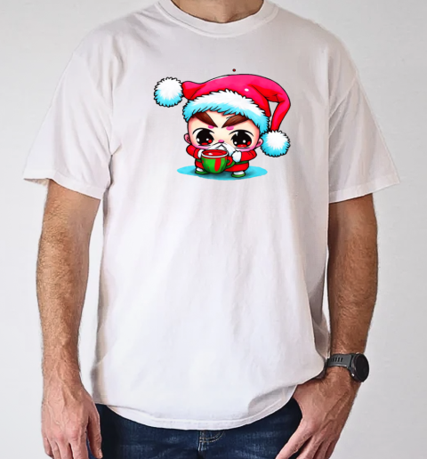 Cartoon Character Wearing Santa Claus Hat Drinking Iced Coffee T-Shirt Classic Men's T-shirt