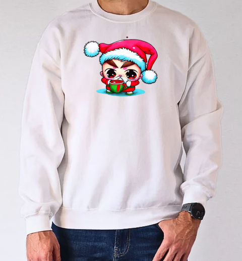 Cartoon Character Wearing Santa Claus Hat Drinking Iced Coffee T-Shirt Unisex Sweatshirt