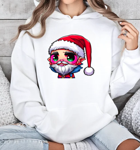 Cartoon Character Wearing Santa Claus Hat with Green Eyes and Red Beard T-Shirt Unisex Hoodie