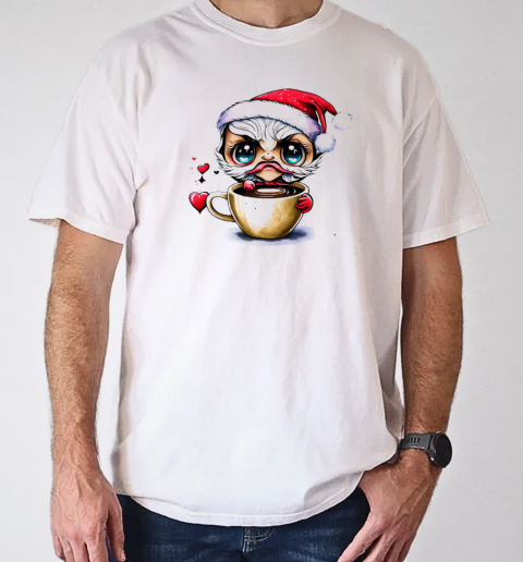 Cartoon Character in Santa Claus Hat Drinking Iced Coffee T-Shirt Classic Men's T-shirt