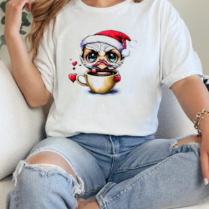 Cartoon Character in Santa Claus Hat Drinking Iced Coffee T-Shirt Classic Women's T-shirt