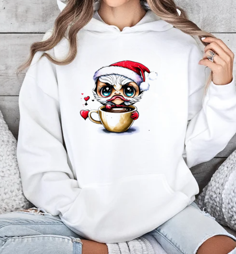 Cartoon Character in Santa Claus Hat Drinking Iced Coffee T-Shirt Unisex Hoodie