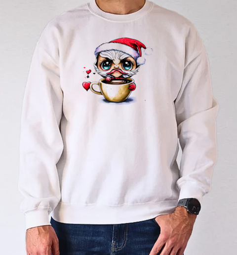 Cartoon Character in Santa Claus Hat Drinking Iced Coffee T-Shirt Unisex Sweatshirt