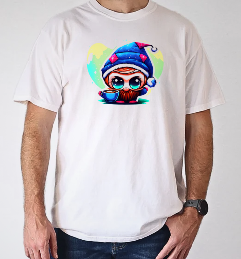 Cartoon Character with Elf Hat and Coffee T-Shirt Classic Men's T-shirt