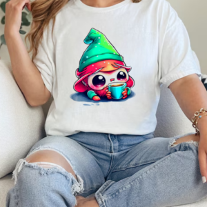 Cartoon Elf Drinking Coffee from an Ice Cream Cone T-Shirt Classic Women's T-shirt