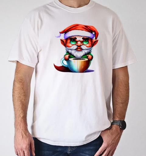 Cartoon Elf in Coffee Cup T-Shirt Classic Men's T-shirt