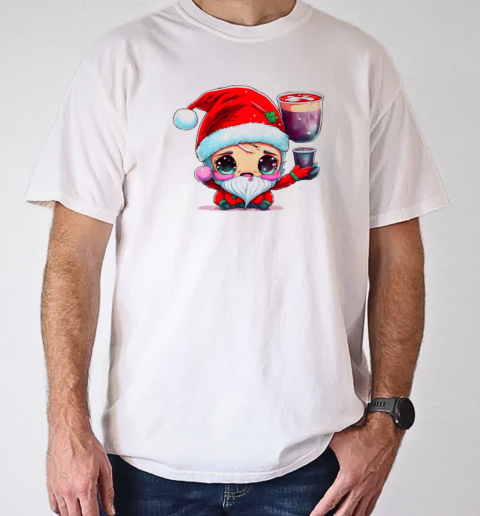 Cartoon Santa Claus Character with Cups of Liquid T-Shirt Classic Men's T-shirt