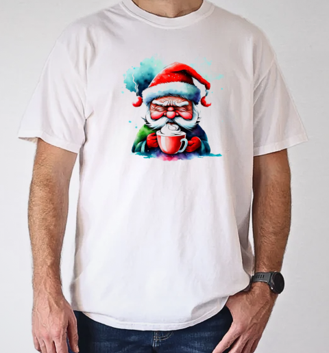 Cartoon Santa Claus Drinking Coffee T-Shirt Classic Men's T-shirt