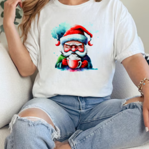 Cartoon Santa Claus Drinking Coffee T-Shirt Classic Women's T-shirt