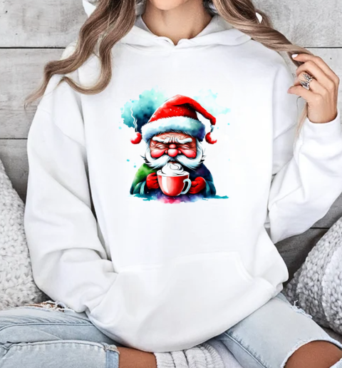 Cartoon Santa Claus Drinking Coffee T-Shirt Unisex Hoodie