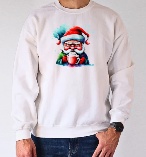 Cartoon Santa Claus Drinking Coffee T-Shirt Unisex Sweatshirt