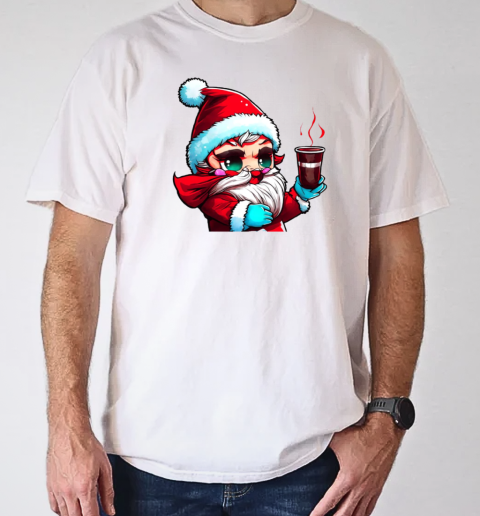 Cartoon Santa Claus Holding a Cup of Hot Cocoa T-Shirt Classic Men's T-shirt