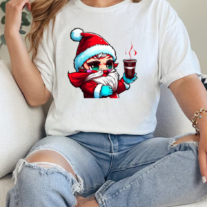 Cartoon Santa Claus Holding a Cup of Hot Cocoa T-Shirt Classic Women's T-shirt