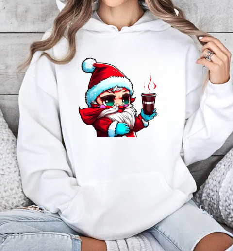 Cartoon Santa Claus Holding a Cup of Hot Cocoa T-Shirt Unisex Hoodie