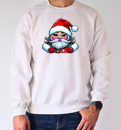 Cartoon Santa Claus holding a coffee cup T-Shirt Unisex Sweatshirt