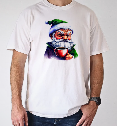 Cartoon Santa Claus holding a cup of coffee T-Shirt Classic Men's T-shirt