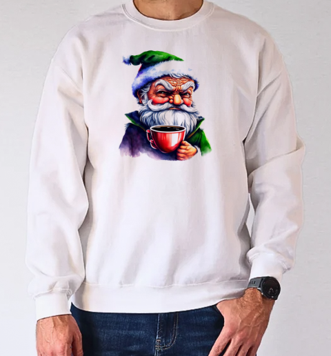 Cartoon Santa Claus holding a cup of coffee T-Shirt Unisex Sweatshirt