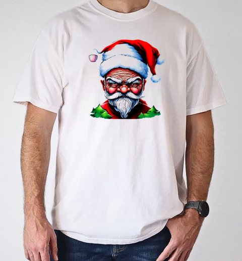 Cartoon Santa Claus with Coffee Cup T-Shirt Classic Men's T-shirt