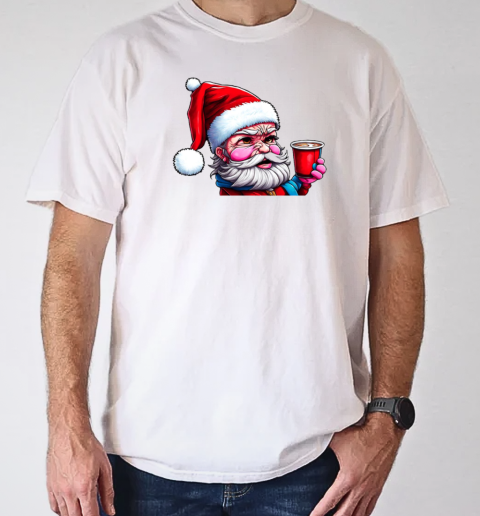 Cartoon Santa Claus with Iced Coffee Cup T-Shirt Classic Men's T-shirt