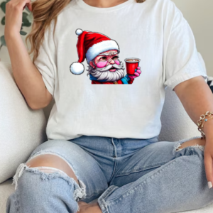 Cartoon Santa Claus with Iced Coffee Cup T-Shirt Classic Women's T-shirt