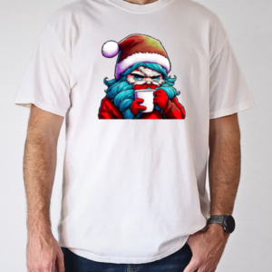 Cartoon Santa Claus with a Coffee Cup T-Shirt Classic Men's T-shirt