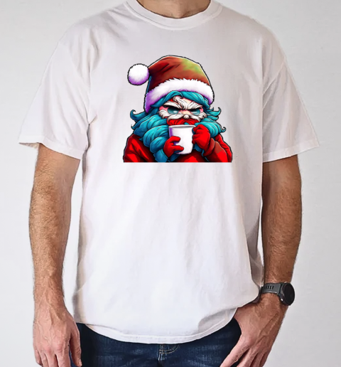 Cartoon Santa Claus with a Coffee Cup T-Shirt Classic Men's T-shirt