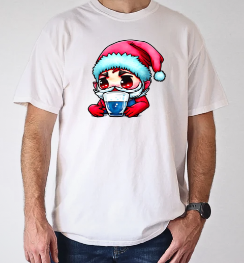 Cartoon Santa with Red Hat and Blue Beard Drinking from Empty Glass T-Shirt Classic Men's T-shirt