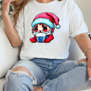 Cartoon Santa with Red Hat and Blue Beard Drinking from Empty Glass T-Shirt Classic Women's T-shirt