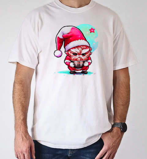 Cartoon character wearing Santa Claus and drinking coffee T-Shirt Classic Men's T-shirt