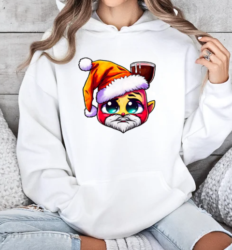 Cartoon character wearing Santa Claus hat and holding mug of hot chocolate T-Shirt Unisex Hoodie