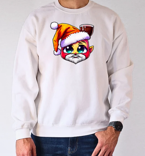 Cartoon character wearing Santa Claus hat and holding mug of hot chocolate T-Shirt Unisex Sweatshirt