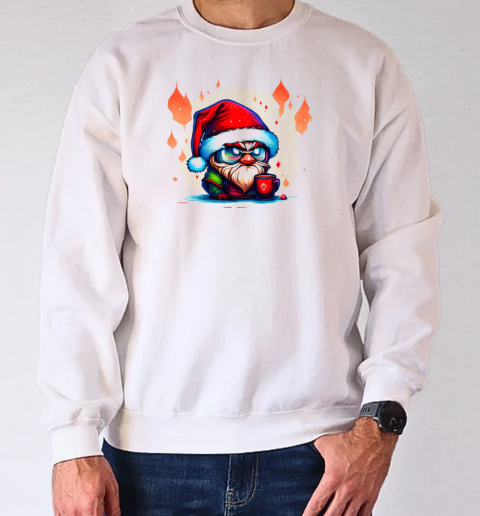 Cartoon character wearing Santa hat and glasses with a red cup T-Shirt Unisex Sweatshirt