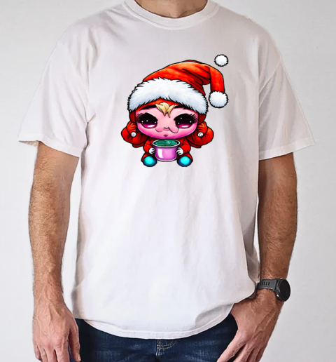 Cartoon character wearing santa claus hat and drinking coffee T-Shirt Classic Men's T-shirt