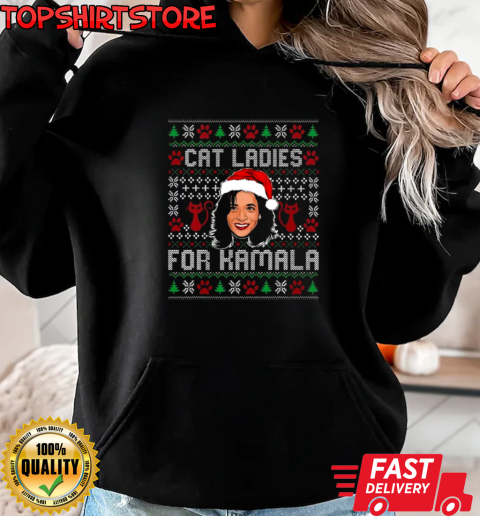 Cat Ladies For Kamala Santa Ugly Christmas 2024 T-Shirt Unisex Hoodie