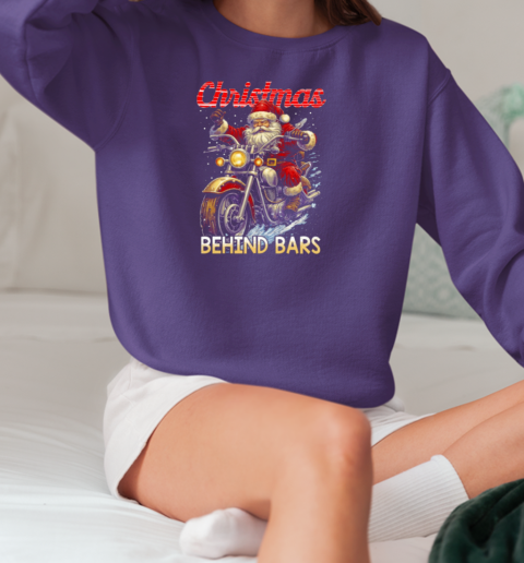 Christmas Behind Bars Cool Santa Claus Ride Motorcycle T-Shirt Unisex Sweatshirt