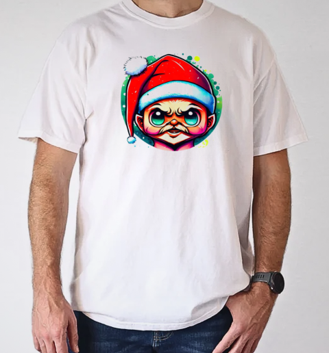 Colorful Drawing of an Attractive Young Man with Santa Hat and Mustache T-Shirt Classic Men's T-shirt