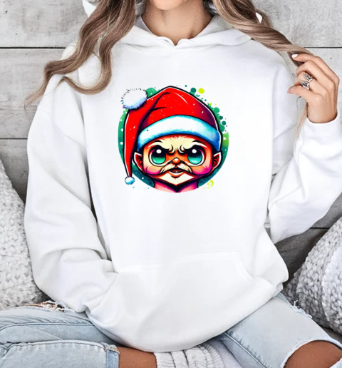 Colorful Drawing of an Attractive Young Man with Santa Hat and Mustache T-Shirt Unisex Hoodie