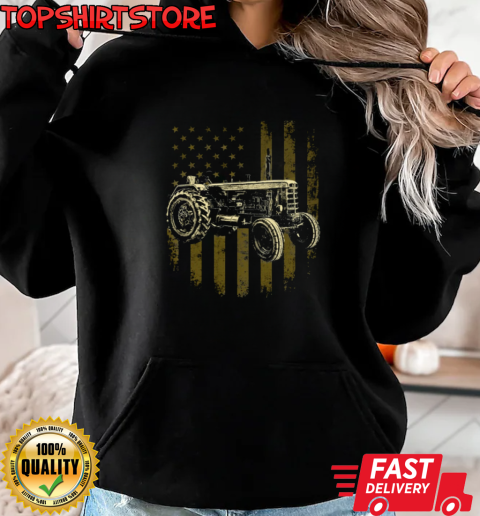 Farmer America Flag Tractor T-Shirt Unisex Hoodie