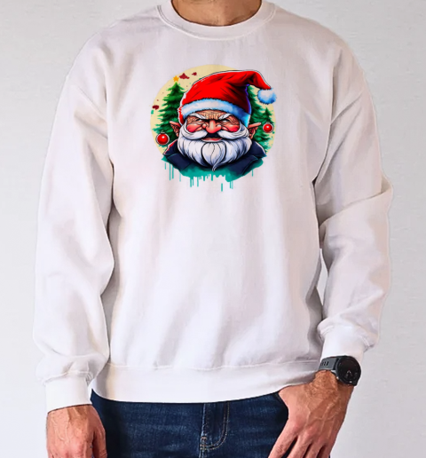 Festive Santa Claus Drawing with Angry Face and Red Beard T-Shirt Unisex Sweatshirt