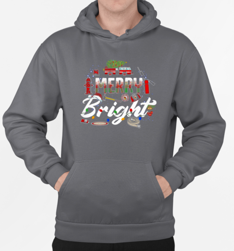 Firefighter Christmas Merry Bright Firefighter T-Shirt Unisex Hoodie