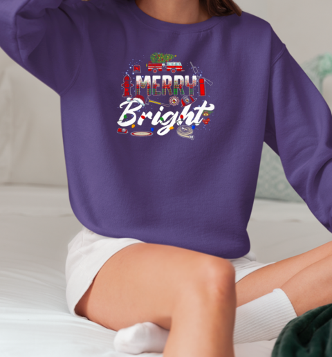 Firefighter Christmas Merry Bright Firefighter T-Shirt Unisex Sweatshirt