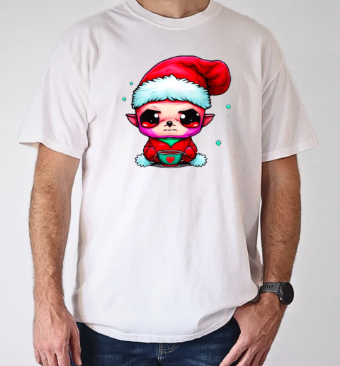 Funny Elf with Santa Claus Hat and Iced Coffee T-Shirt Classic Men's T-shirt