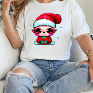 Funny Elf with Santa Claus Hat and Iced Coffee T-Shirt Classic Women's T-shirt