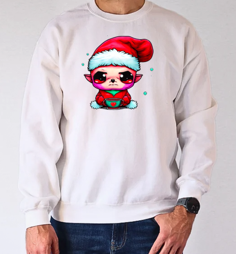 Funny Elf with Santa Claus Hat and Iced Coffee T-Shirt Unisex Sweatshirt