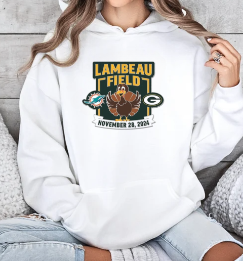 Green Bay Packers vs Miami Dolphins Lambeau Field November 28 2024 Matchup T-Shirt Unisex Hoodie