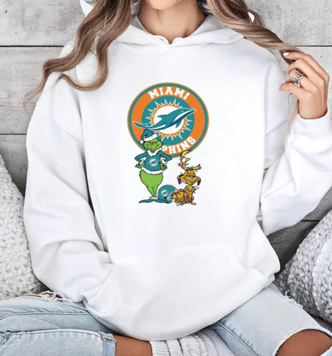 Grinch And Max Miami Dolphins Merry Christmas 2024 T-Shirt Unisex Hoodie