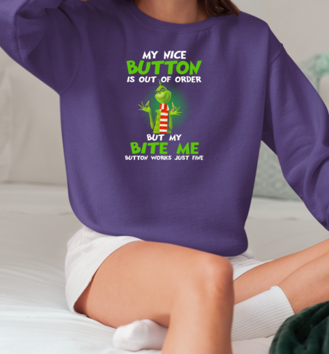 Grinch Breaking Candy Canne My Nice Button Is Out Of T-Shirt Unisex Sweatshirt